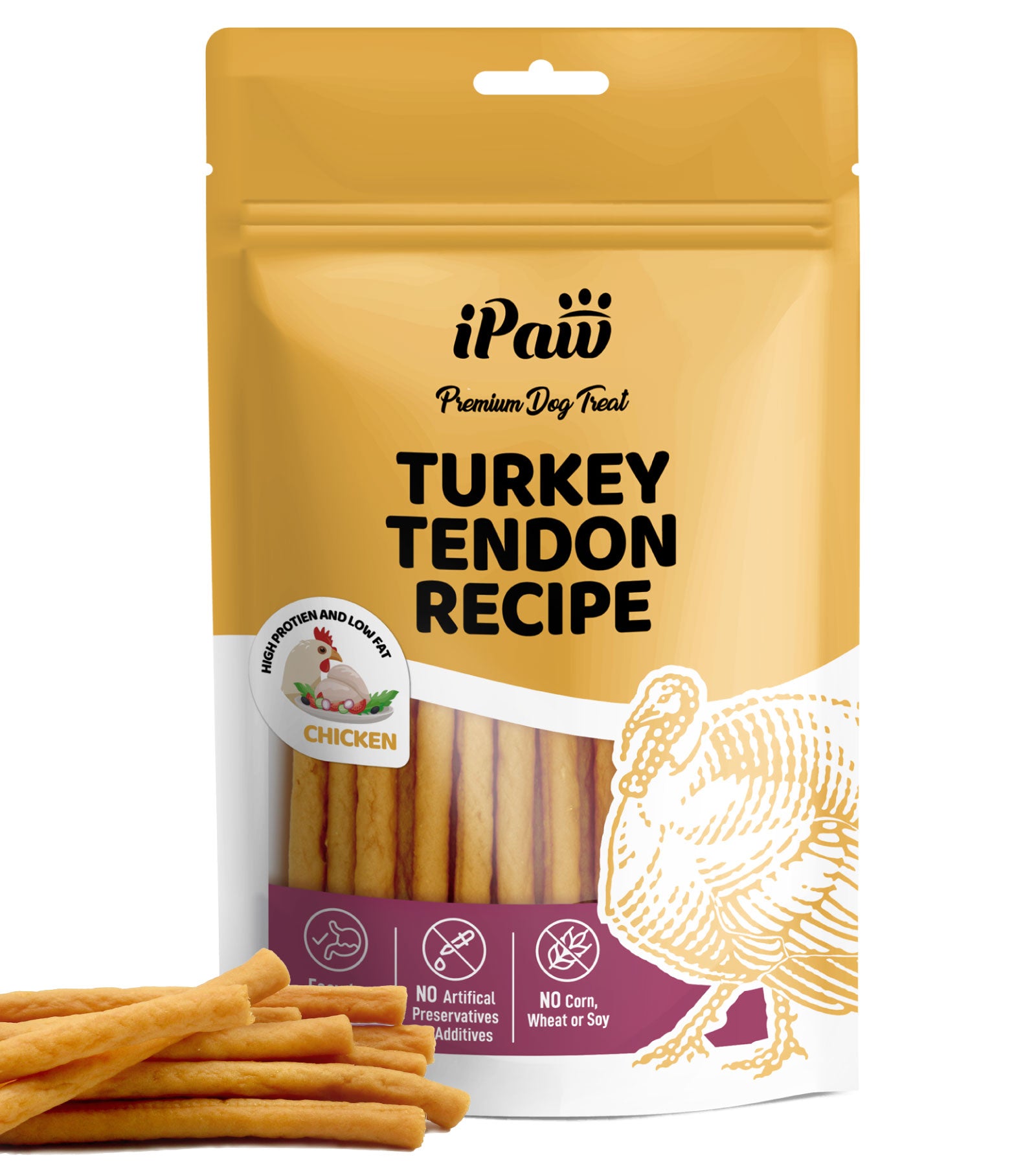 iPaw – Turkey Tendon with Chicken for Dogs (Thin Stick)