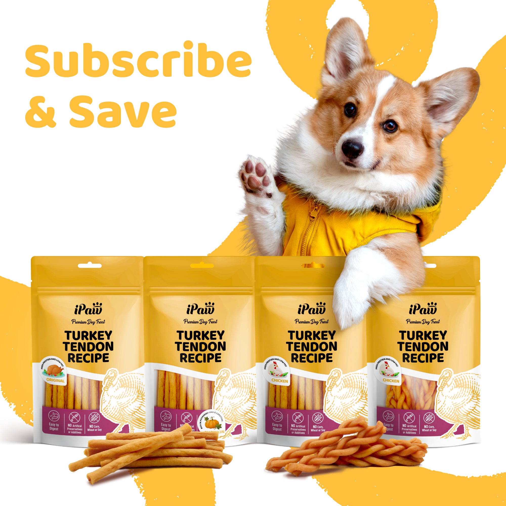 iPaw - Turkey Tendon for Dogs (Soft Strip Pumpkin)