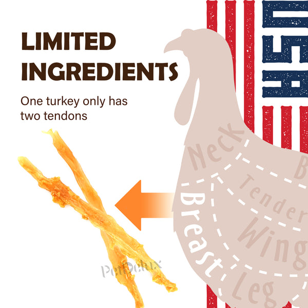 Afreschi Turkey Tendon for Dogs, Dog Treats for Classic Series, All Natural Human Grade Dog Treat, Suitable for Training chew, Ingredient Sourced from USA, Rawhide Alternative, Thin Stick