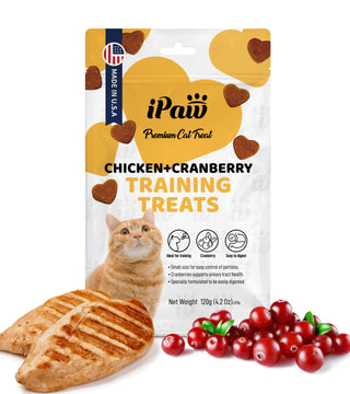 iPaw - Soft Cat Treats for Indoor Cats, Healthy Kitten Snacks with Probiotics, Grain Free, Easy to Digest (Chicken and Cranberry)